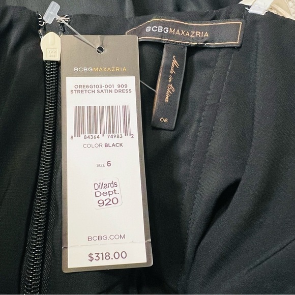 NWT! BCBG Maxazria Black Stretch Satin One-Shoulder Cokctail Dress. Size 6. - Picture 13 of 15